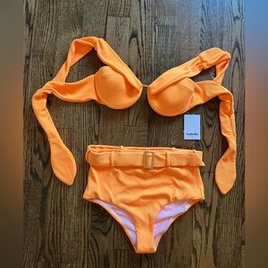 Arabella Bardot Bustier Top Belted Brief Bottom. BNWT. Size:M. Color: Mango